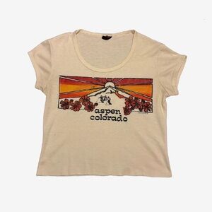 🌺 Vintage 80s Aspen Colorado Graphic Tee Crop Top Surf Vibes Brandy Graphic Tee